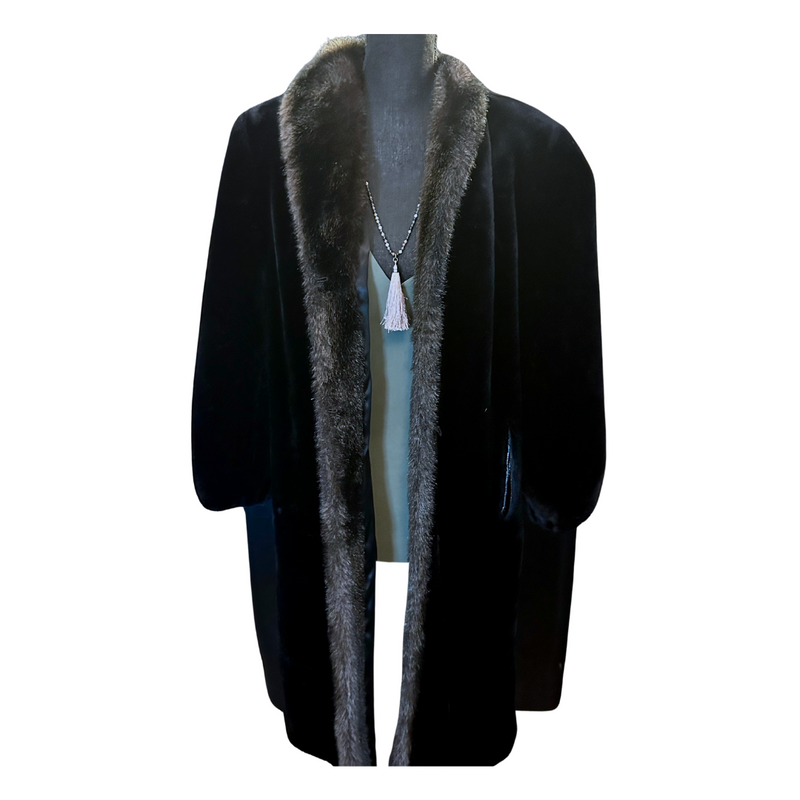 Vintage 1980s Faux Fur Satin Lined Coat - Size XL