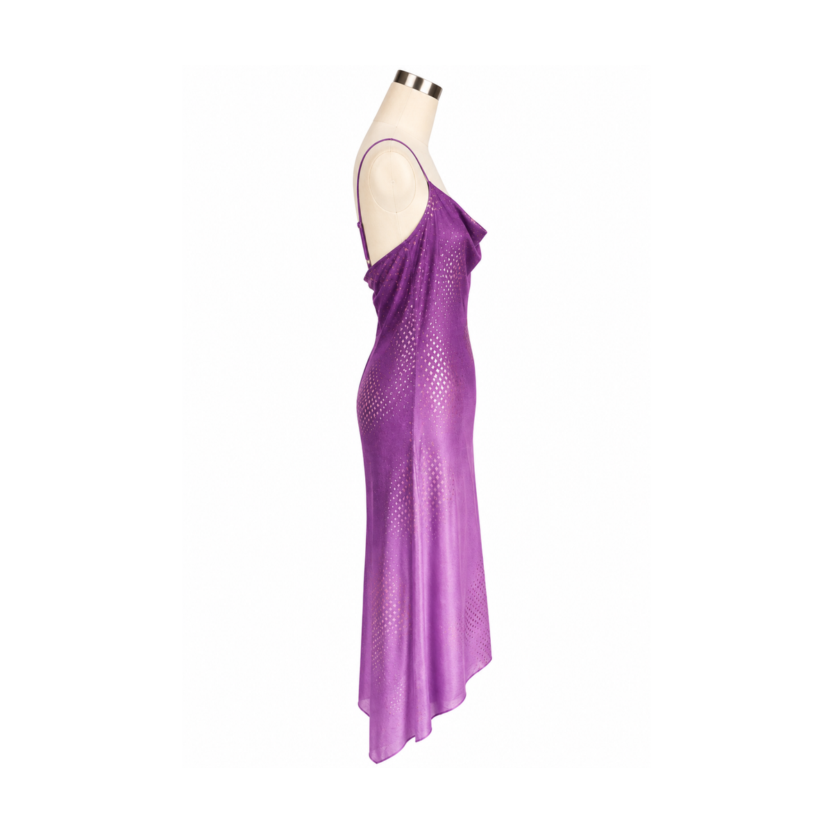 Vintage Purple Metallic Cowl Neck Slip Midi Dress Size M