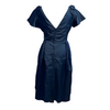 Vintage V-Neck Ruffled Dress with Bow Accents in Midnight Blue – Size 12