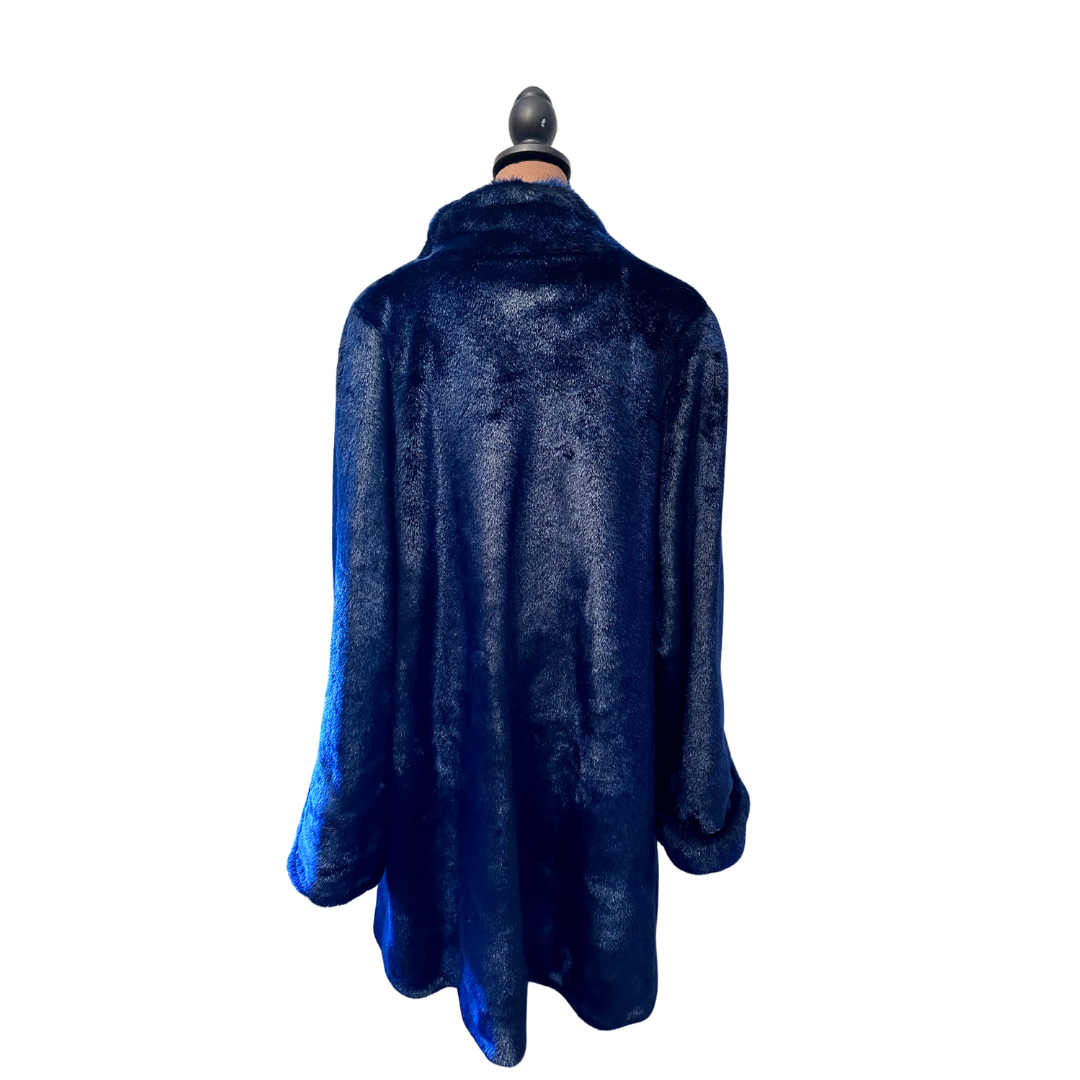 Luxurious Dark Blue Faux Mink Coat - Size XL