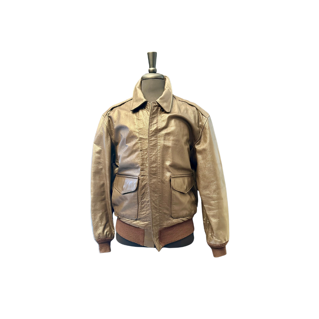 Brown Leather Aviator Bomber Jacket Avirex AF Classic 90s Flight Jacket - Size 44R