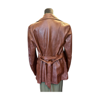 1970s Double Breasted Brown Leather Coat- Size M