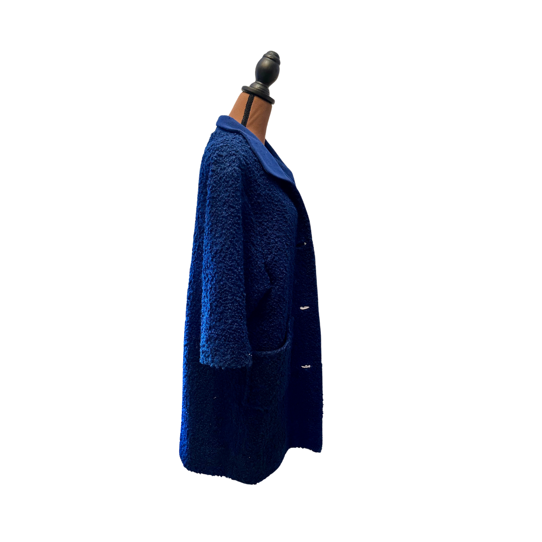 Vintage Blue Buttoned Short-Sleeve Teddy Coat - Size S