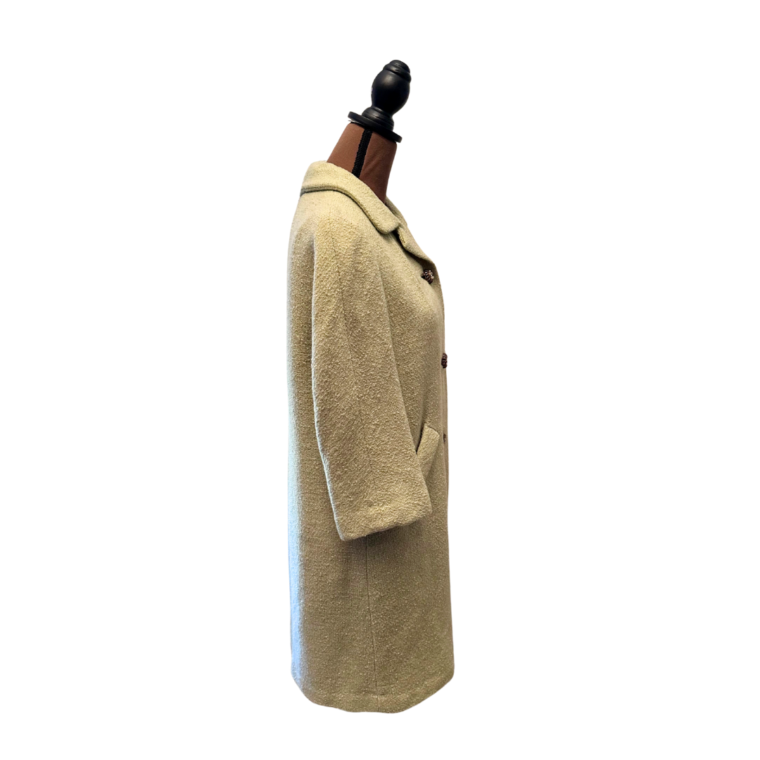 Vintage 1960s Pale Green Wool Swing Coat - Size XS