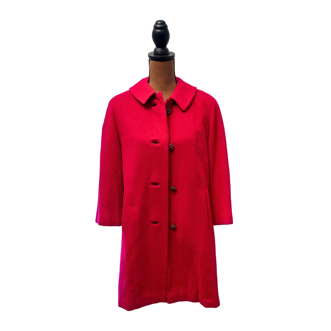 Timeless 1950s Red Wool Overcoat - Size S