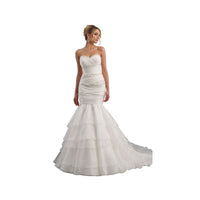 Vintage Inspired White Ruched Mermaid Wedding Gown w/ Beaded Detail – Size 6