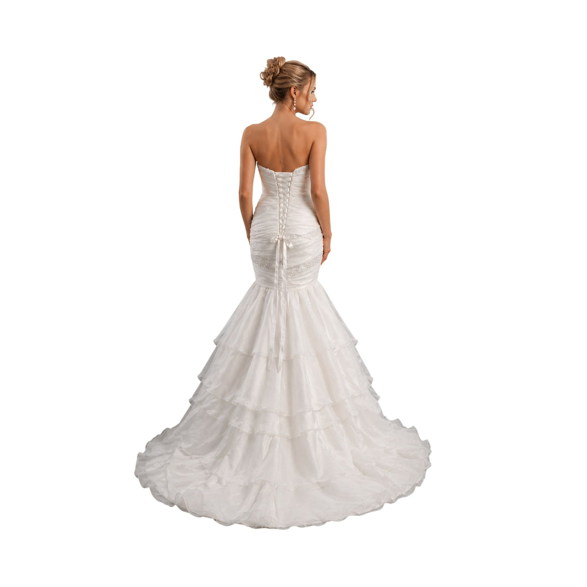 Vintage Inspired White Ruched Mermaid Wedding Gown – Beaded Detail – Size 6