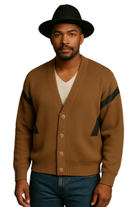 Vintage Brown & Black Men's Cardigan - FORUM 1980s L