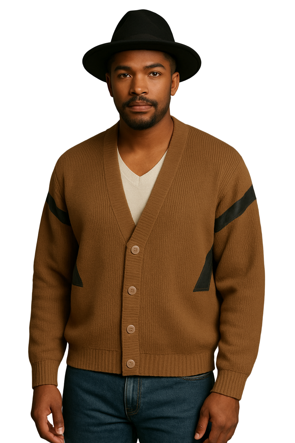 Vintage Brown & Black Men's Cardigan - FORUM 1980s L