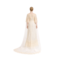 1960s Vintage Ivory Lace Alfred Angelo by Edythe Vincent A-Line Wedding Gown with Sheer Cape Train – Size 4