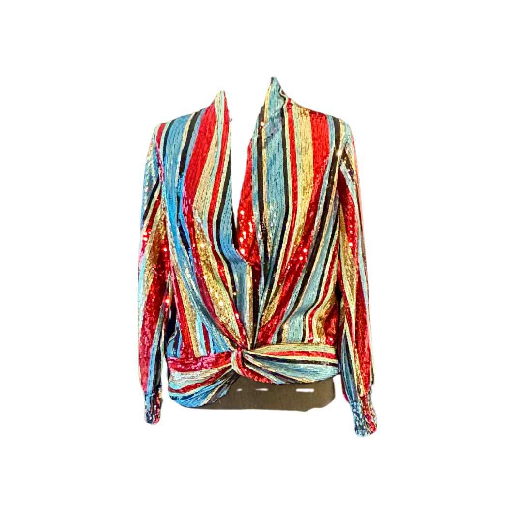 BOUTIQUE - Vicki Glitter -  90's mulit color stripped sequin evening blouse  - Size M