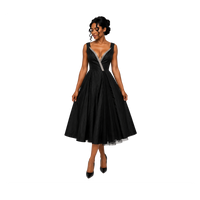 1940s Black Satin Silver Beaded Cocktail Dress with Tulle Inset – Size S