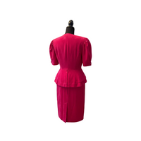 Hot Pink Jacquard Skirt Suit Lady Carol Classic 80s Set - Size 8