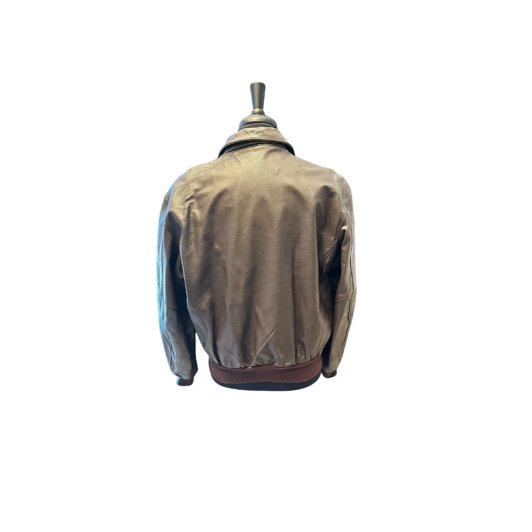 Brown Leather Aviator Bomber Jacket Avirex AF Classic 90s Flight Jacket - Size 44R