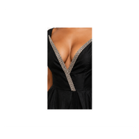 1940s Black Satin Silver Beaded Cocktail Dress with Tulle Inset – Size S