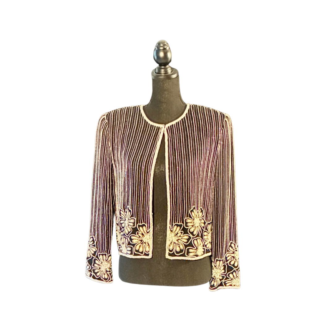 BOUTIQUE- Camille Marie Vintage 90s Evening jacket Black/White Beading Size M