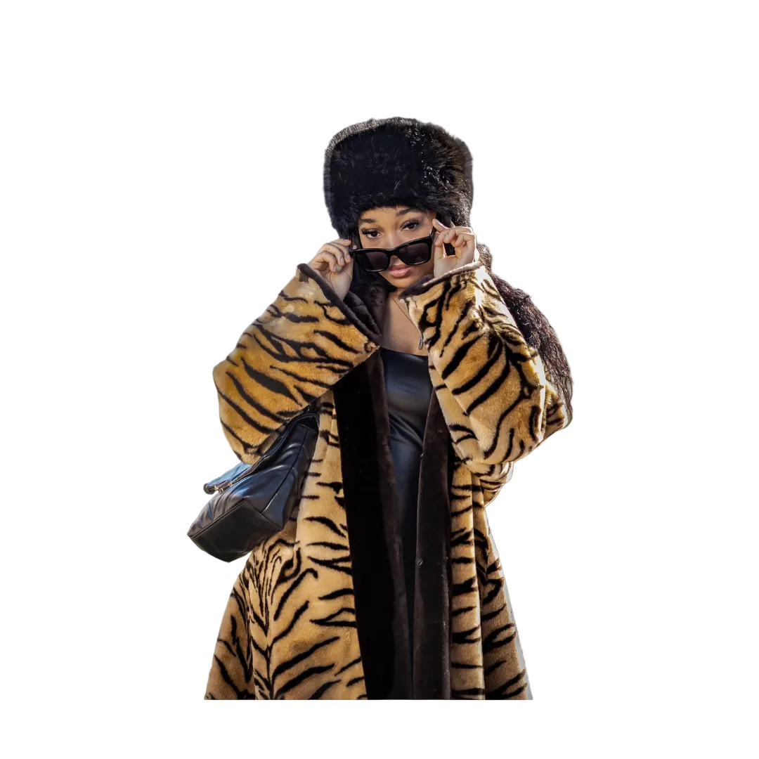 1980s Olympia Tiger Print Faux Fur Coat - Size S