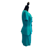Turquoise Raw Silk Cocktail Suit Watters Watters Classic 80s Set - Size 6