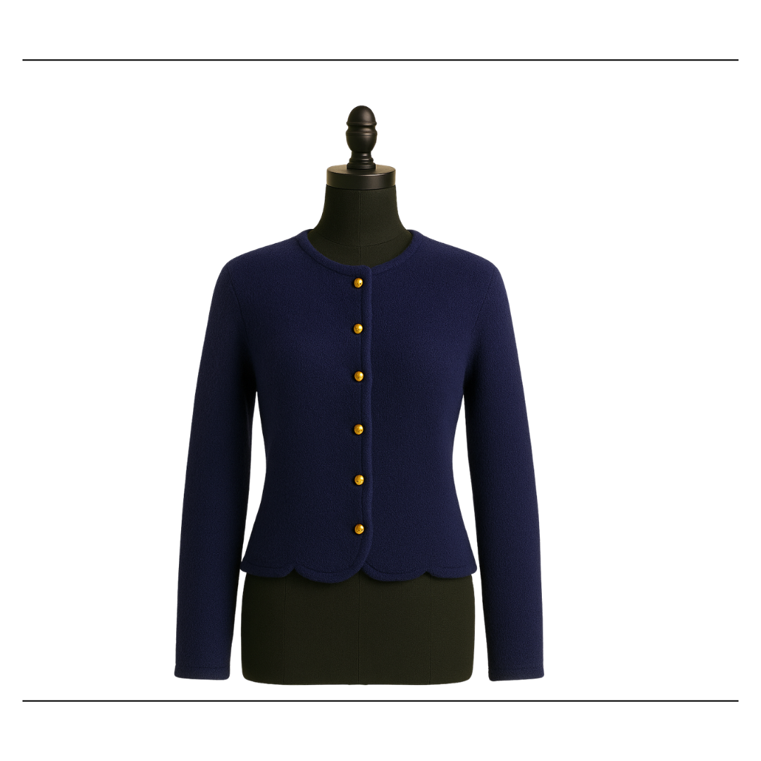 Blue Wool Cardigan Tally Ho Classic Knit Button Front Sweater - Size M