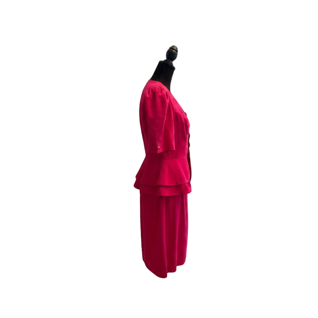 Hot Pink Jacquard Skirt Suit Lady Carol Classic 80s Set - Size 8
