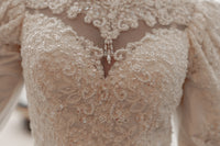 Dreamy Beaded Lace Bridal Gown with Puff Sleeves – Size S