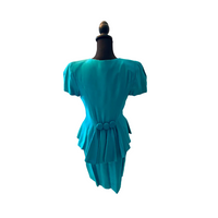 Turquoise Raw Silk Cocktail Suit Watters Watters Classic 80s Set - Size 6