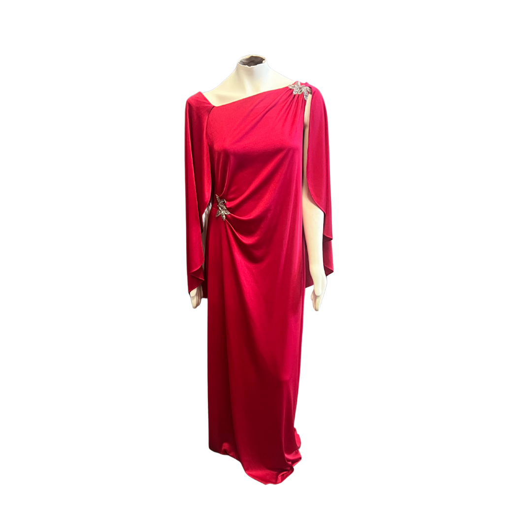 Hooded 60s Satin Evening Gown in Red -  Size L