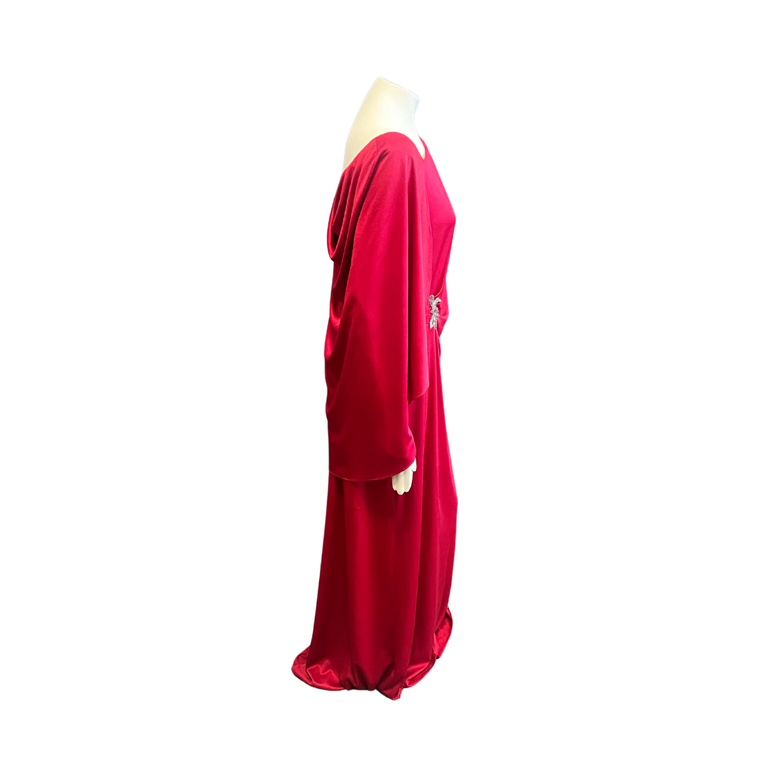 Hooded 60s Satin Evening Gown in Red -  Size L
