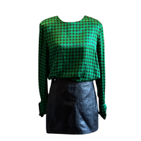 Black and Green Checked Silk Blouse by Kasper & Co - Size 12