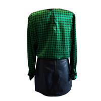 Black and Green Checked Silk Blouse by Kasper & Co - Size 12