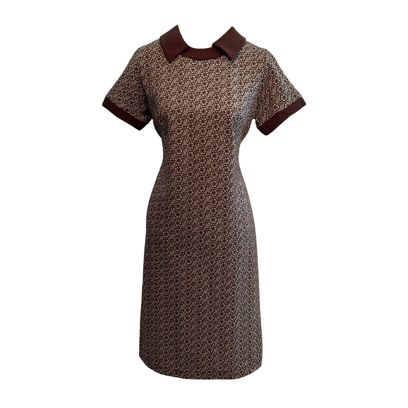 Chic Collared A-Line Dress in Brown Based Floral – Size L