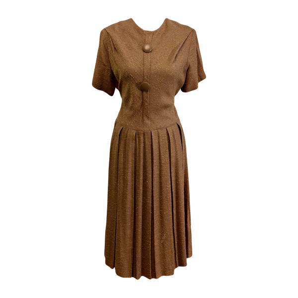 Vintage 1940s Raw Silk Dress in Brown – Size L