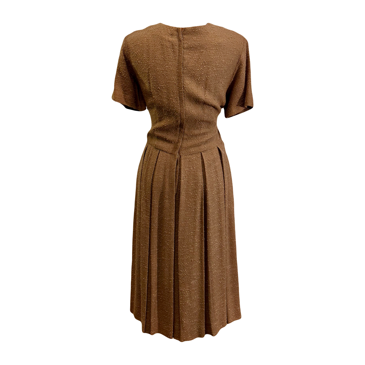 Vintage 1940s Raw Silk Dress in Brown – Size L