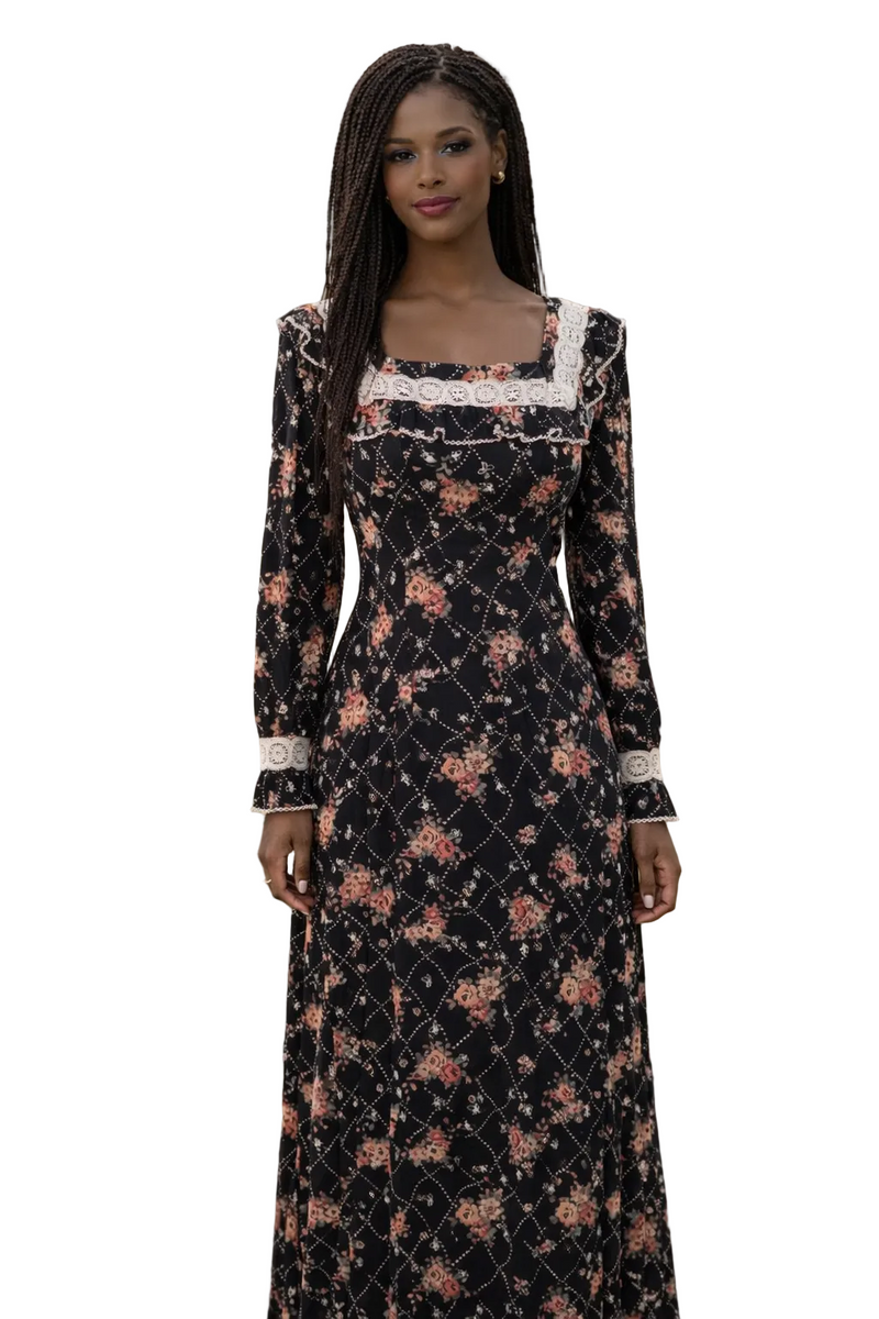 bobbie brooks vintage dress Prairie Style Cottagecore Floral Boho Fashion A line shape. cf-color-sky-blue Buy Women's Dresses Blue Size:F.L