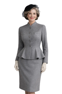 Iron Clad Gray Wool Peplum Jacket and Pencil Skirt Suit Tailored Vintage Set - Size XS