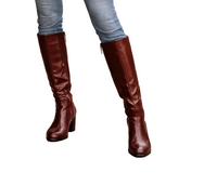 Oxblood Leather Knee High Boots Classic 70s Block Heel Style - Size 9