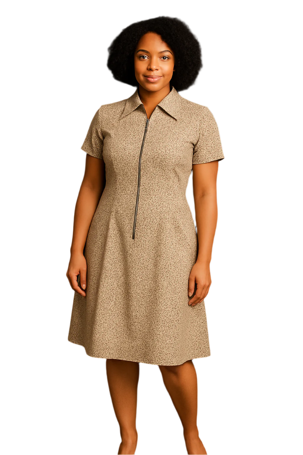 Sheer Vintage Olive Green Polyester 1960s Day Dress –  Size L/XL (12/14)