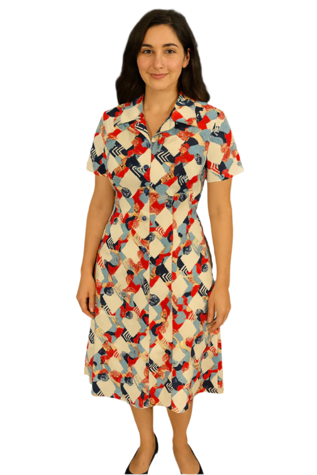 Drop Waist Polyester Multi Print Dress - Size L (12)