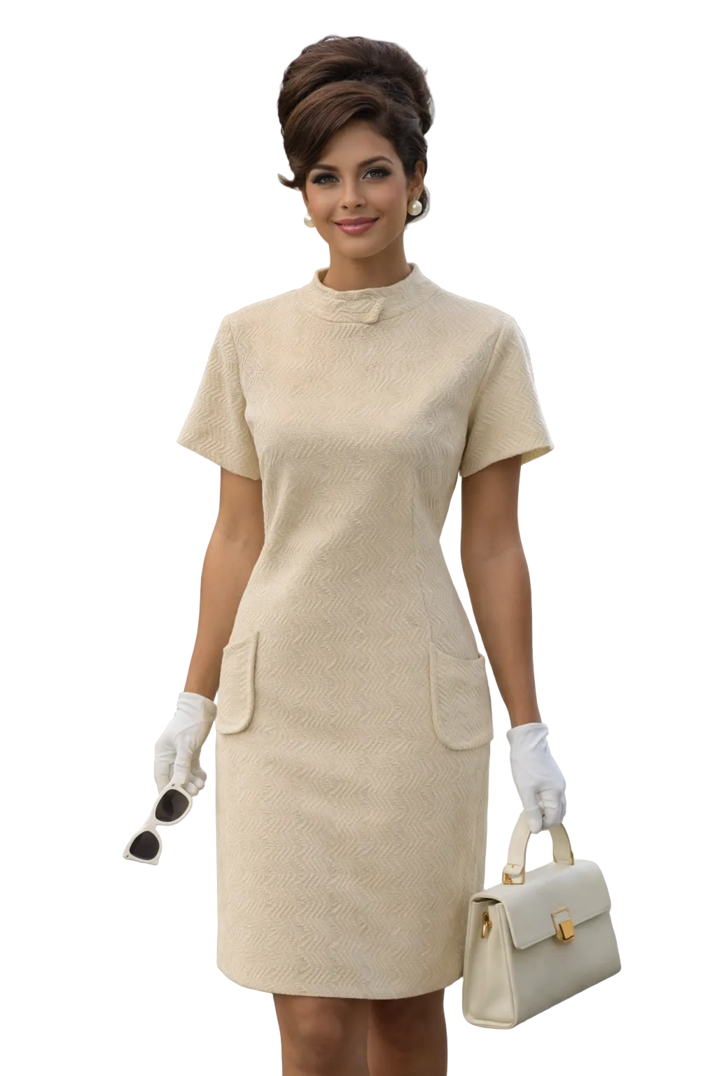 Cream Minimalist Sheath Dress Classic Vintage Day Dress - Size L