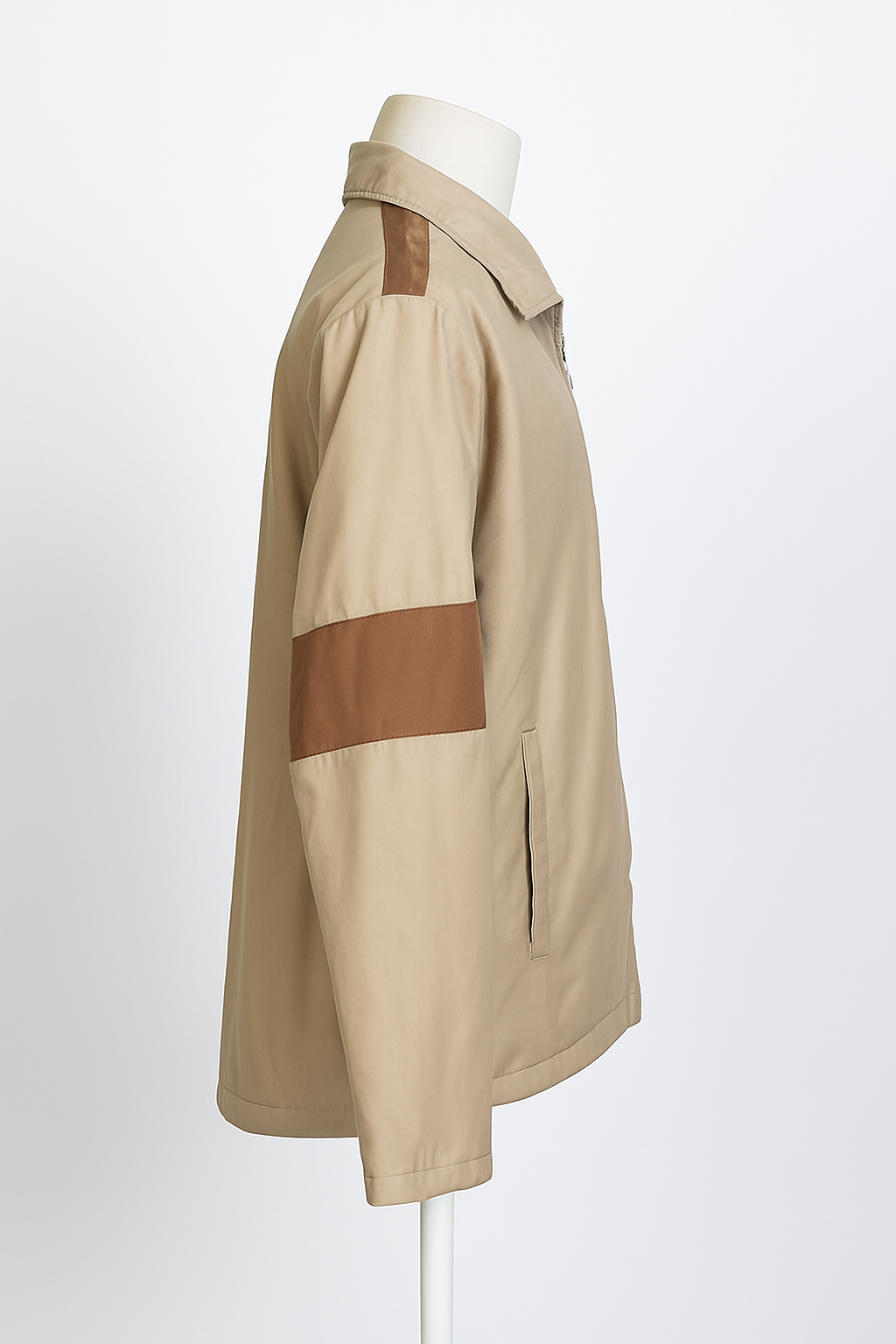 1980s UZZY Tan Windbreaker Jacket with Brown Stripe – Men’s Large