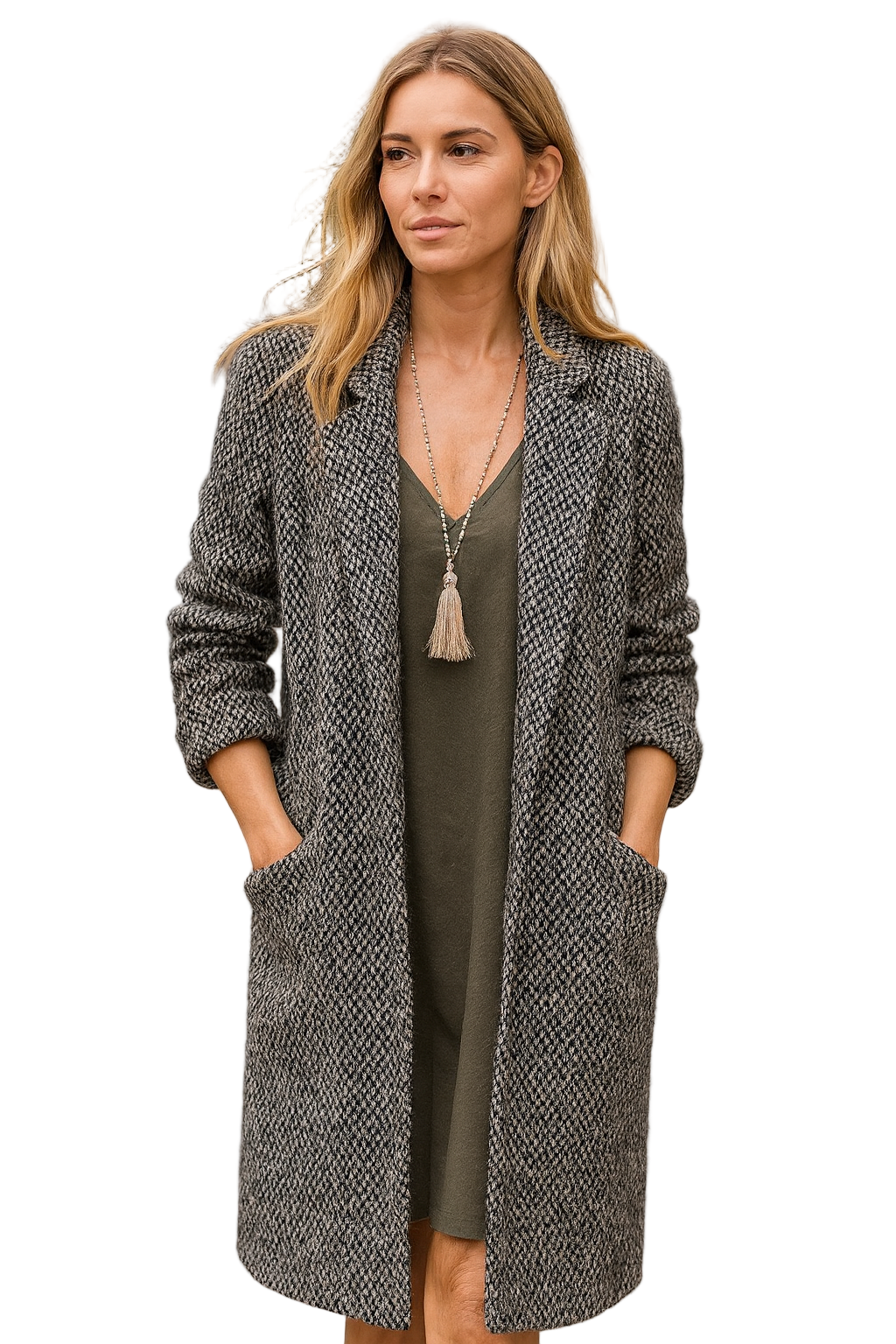 Vintage Black and White Tweed City Coat - Size 8
