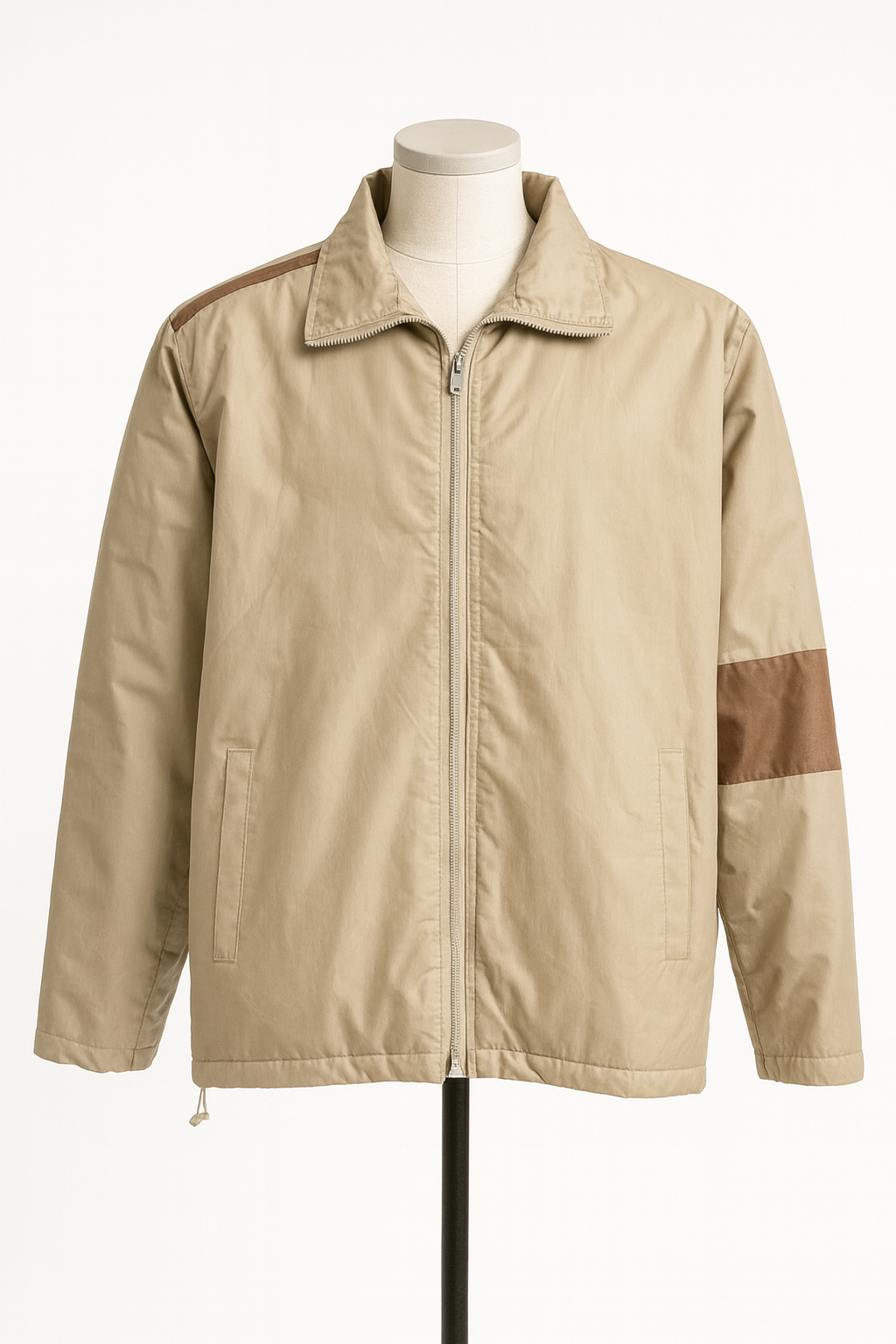 1980s UZZY Tan Windbreaker Jacket with Brown Stripe – Men’s Large