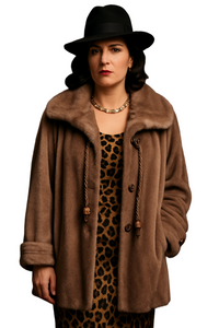 Brown Shawl Collar Faux Fur Swing Coat - Size M