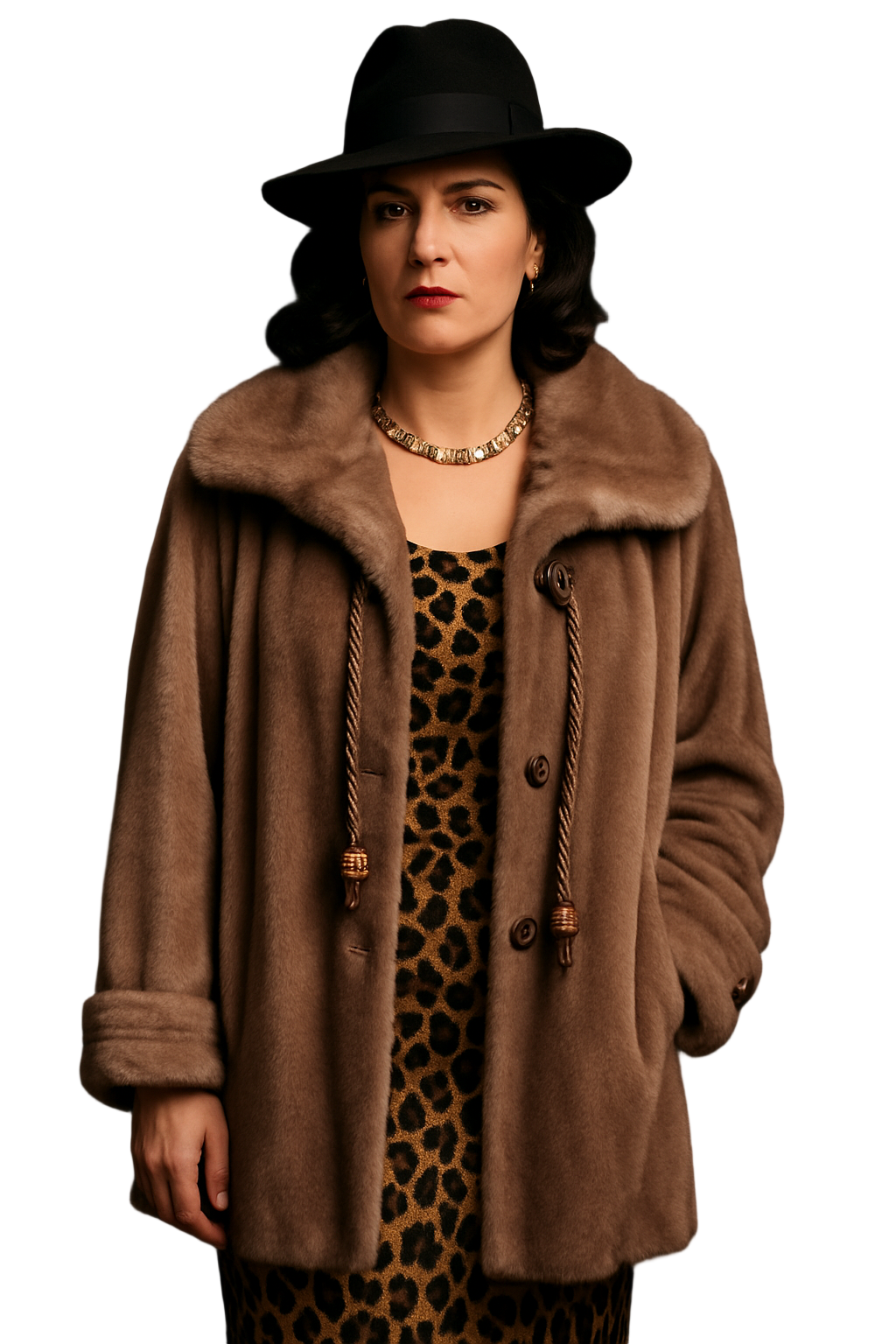 Brown Shawl Collar Faux Fur Swing Coat - Size M