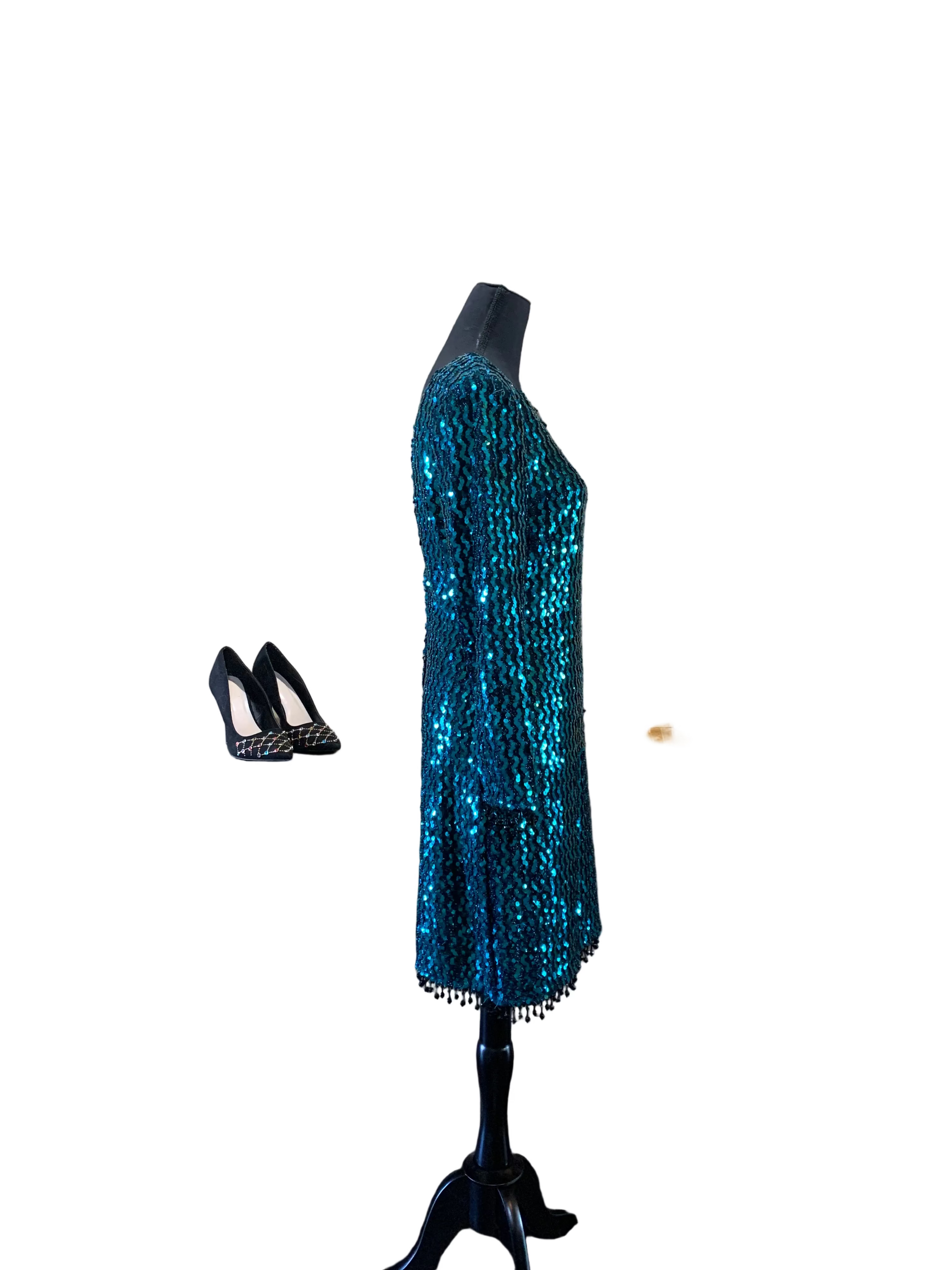 Turquoise Blue Green Sequin Party Dress Jarrod's 80s Evening Cocktail Dress - Size 8