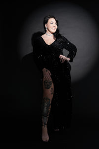 Black sequined thigh high split Size 1X