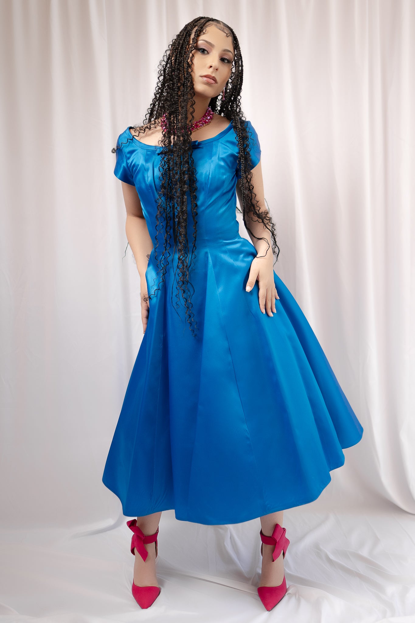 sapphire blue silk dress BLUE SAPPHIRE Satin Maxi Dress with Cut Out Long Sleeves main image 1