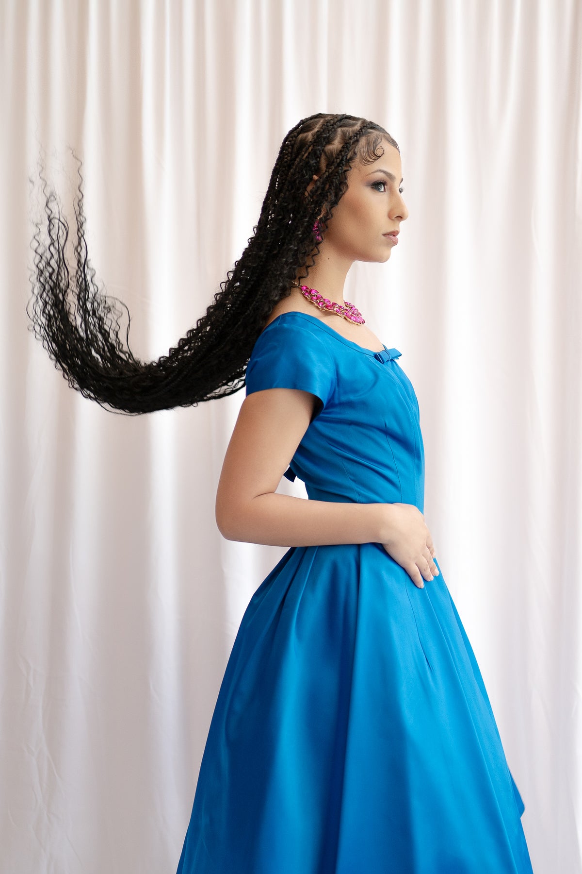 Vintage Sapphire Blue Satin Party Dress - Size S