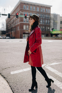 Vintage 1970s Genuine Red Leather Trench Coat- Size S