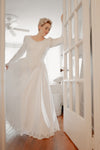 Vintage 1980s Beaded Long Sleeve Wedding Gown – Size L